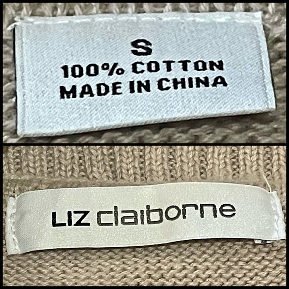 ▪️LIZ CLAIBORNE▪️Tan & White Cotton Argyle Cowl Neck Sweater - Picture 5 of 6